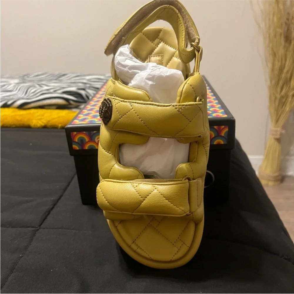 Kurt Geiger Quilted Yellow Leather Platform Sandals